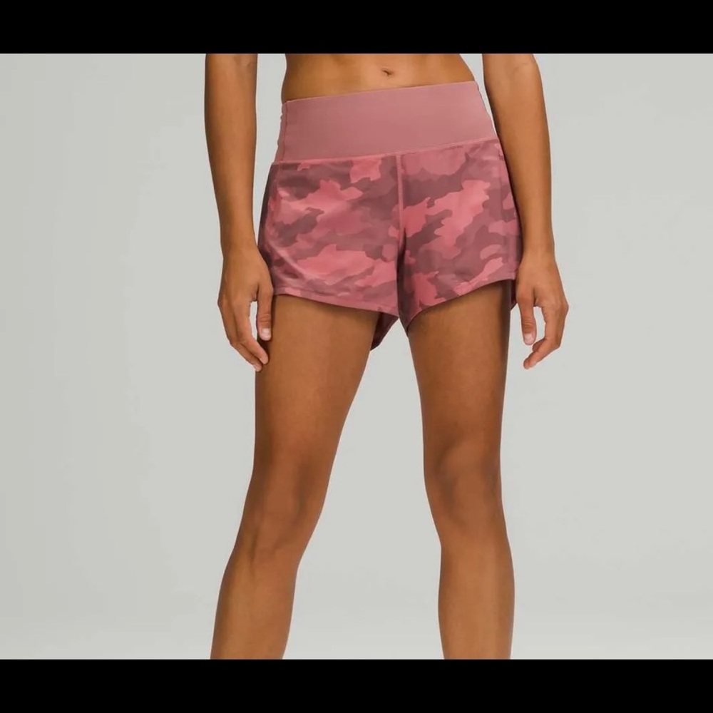 *SOLD* LULULEMON SPEED UP MID-RISE SHORT 4" Heritage Camo Brier Rose Spice Sz 6